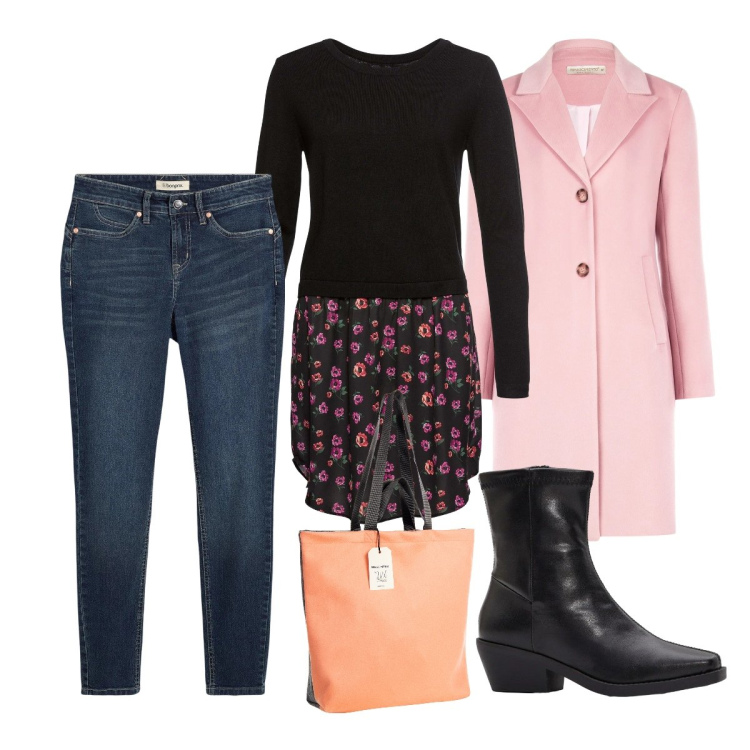 Outfit donna - Ultimo giorno di gennaio. Stile Casual per Tutti i giorni. Abbinamento con maglieria, jeans skinny, stivaletti, borse tote, cappotti.