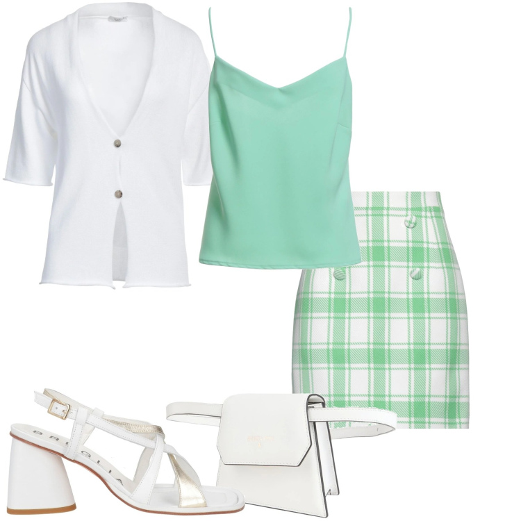 Outfit donna - I colori dell\'estate. Stile Bon Ton per Tutti i giorni. Abbinamento con sandali in pelle, marsupi, minigonne, top, cardigans.