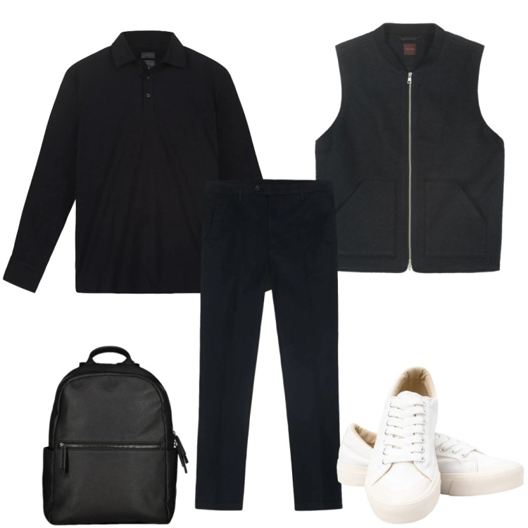 Outfit uomo - Total look #2328418. Stile Casual per Tutti i giorni. Abbinamento con polo, pantaloni, borse sportive, sneakers, piumini.