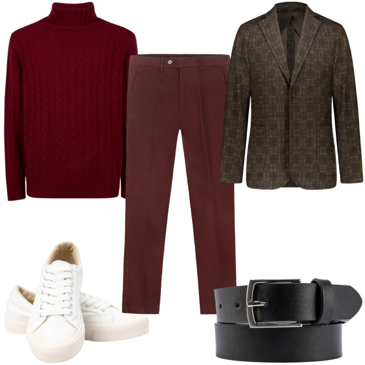 Outfit uomo - Total look #2328439. Stile Trendy per Tutti i giorni. Abbinamento con sneakers, giacche, maglieria, cinture, pantaloni chino.