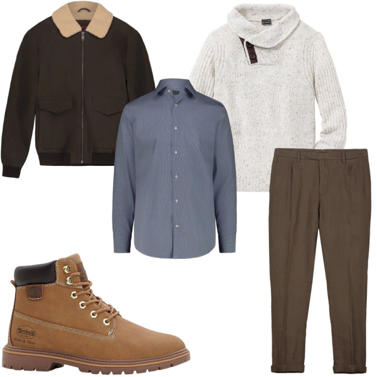 Outfit uomo - Total look #2328461. Stile Casual per Tutti i giorni. Abbinamento con maglieria, stivali e stivaletti, pantaloni, camicie, bomber.