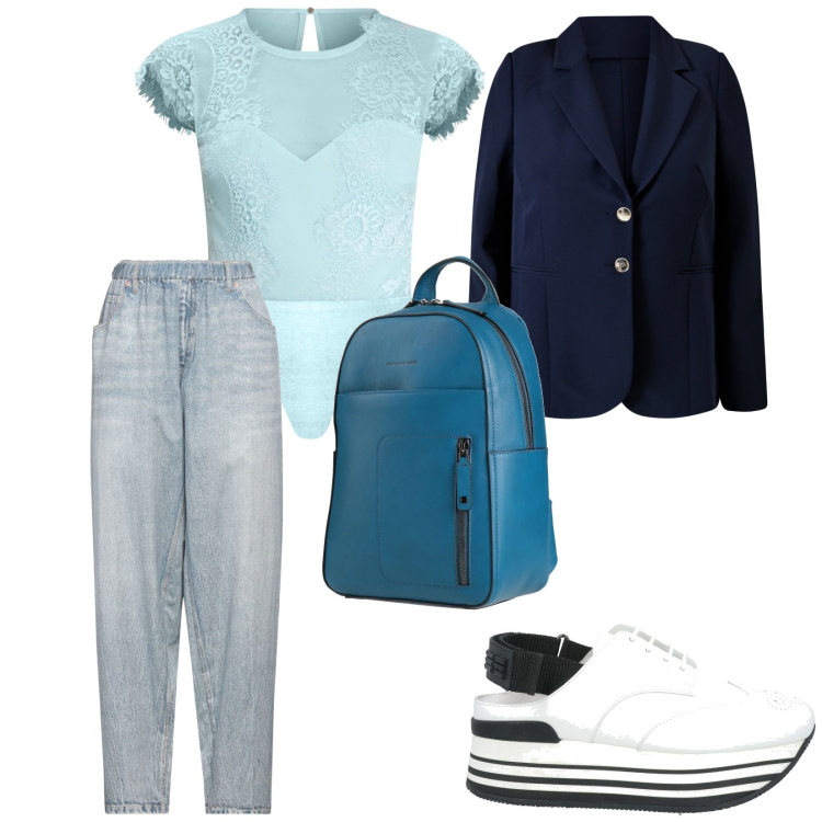 Outfit donna - Pensieri di primavera. per Tutti i giorni. Abbinamento con scarpe stringate, zaini, jeans, top, blazer.