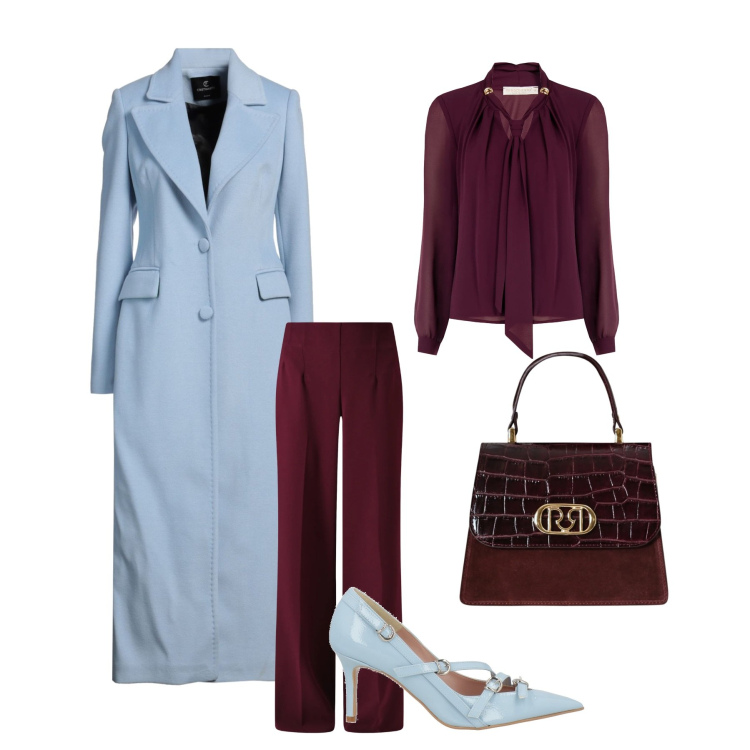 Outfit donna - Total look #2328498. Stile Casual chic per Tutti i giorni. Abbinamento con décolleté, cappotti, bluse, borse a mano, pantaloni a palazzo.