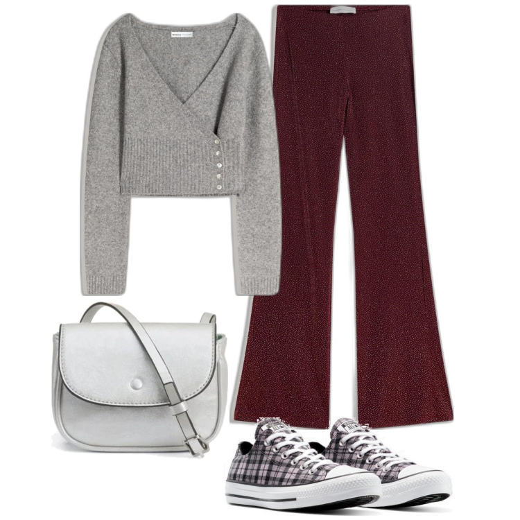 Outfit mujer - Casual #916. Estilo Casual para Todos los días. Combinación con pantalones, cárdigans, bolsos de mano, sneakers.