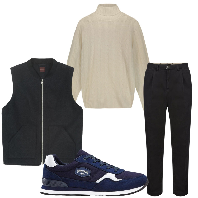 Outfit uomo - Il gilet invernale. Stile Casual per Tutti i giorni. Abbinamento con sneakers, pantaloni, maglieria, piumini.