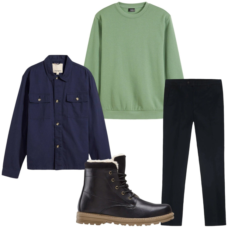 Outfit uomo - La felpa morbida. Stile Casual per Tutti i giorni. Abbinamento con stivali e stivaletti, felpe, giacche, pantaloni.