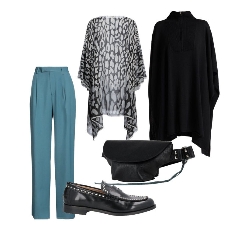 Outfit donna - Grigio maculato curvy. Stile Casual per Serata fuori. Abbinamento con pantaloni, mocassini, marsupi, top, cappotti.