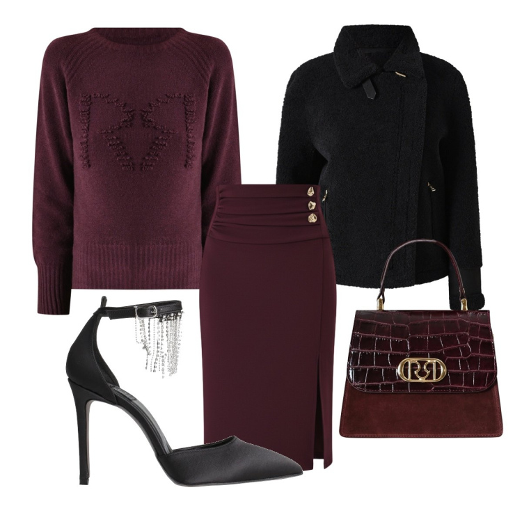 Outfit donna - Party. Stile Chic per Serata fuori. Abbinamento con décolleté, gonne longuette, maglieria, borse a mano, ecopellicce.