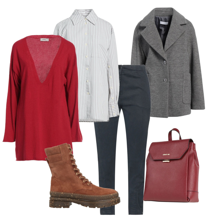 Outfit donna - Rosso lipstick. Stile Bon Ton per Ufficio. Abbinamento con anfibi, pullovers, jeans slim fit, cappotti, zaini, camicie.