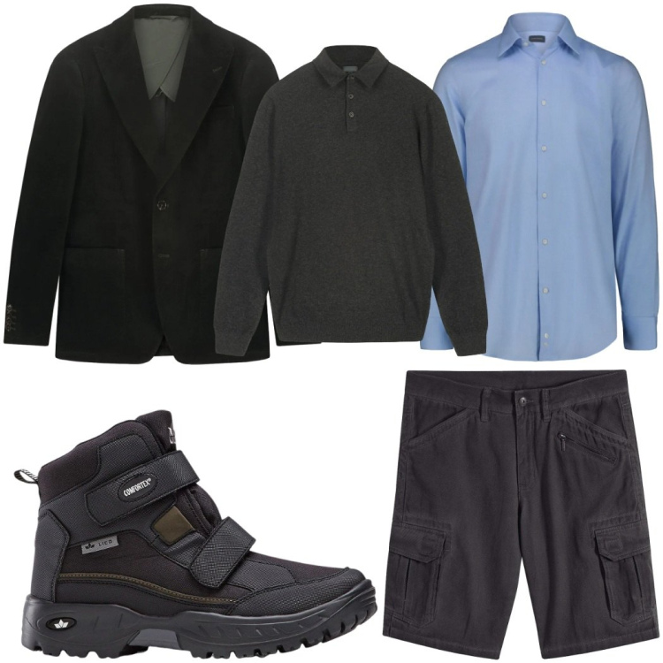 Outfit uomo - Total look #2328621. Stile Trendy per Tutti i giorni. Abbinamento con stivali e stivaletti, bermuda, maglieria, camicie, giacche.