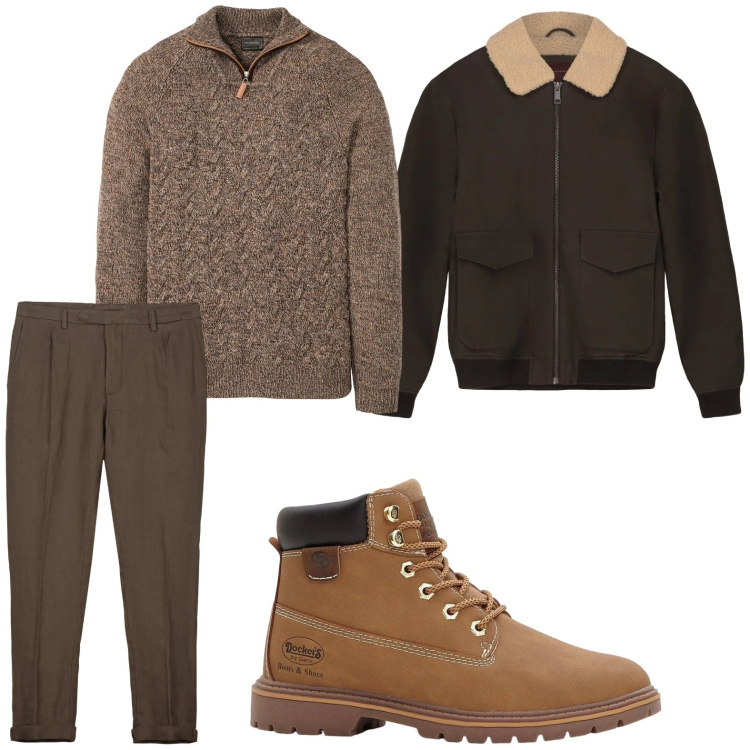 Outfit uomo - Casual. Stile Casual per Tutti i giorni. Abbinamento con maglieria, stivali e stivaletti, pantaloni, bomber.