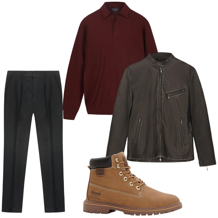 Outfit uomo - Il giubbino in pelle. Stile Trendy per Serata speciale. Abbinamento con stivali e stivaletti, pantaloni, giacche, maglieria.