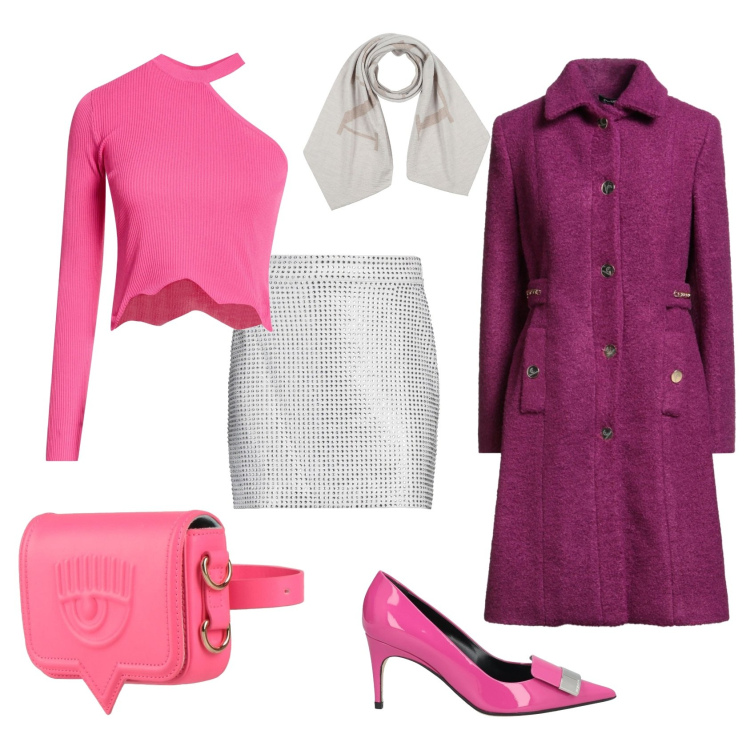 Outfit donna - Total look #2328630. Stile Glamour per Serata fuori. Abbinamento con minigonne, sciarpe, top, marsupi, cappotti, décolleté.