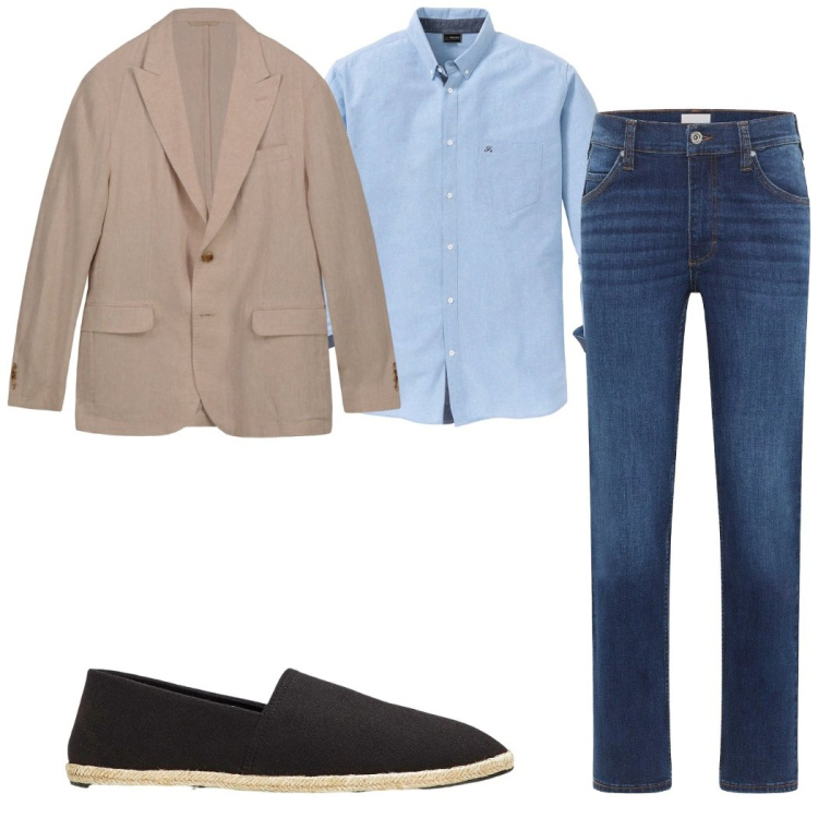 Outfit uomo - Total look #2328632. Stile Trendy per Tutti i giorni. Abbinamento con camicie, espadrillas, jeans dritti, giacche.