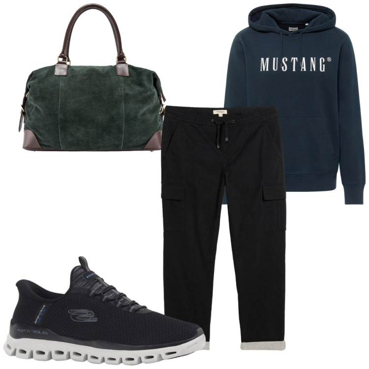 Outfit uomo - Total look #2328644. Stile Trendy per Sport. Abbinamento con sneakers, felpe con cappuccio, pantaloni, borse sportive.