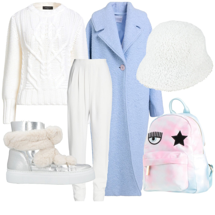 Outfit donna - Algida. Stile Minimal per Tutti i giorni. Abbinamento con cappelli, cappotti, pullovers, zaini, pantaloni, stivaletti.