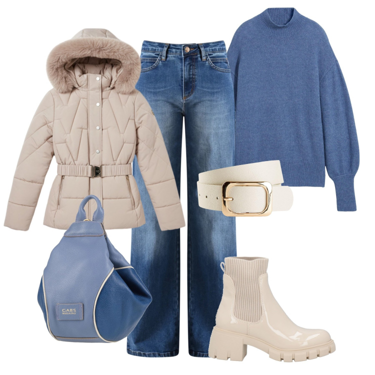 Outfit donna - Tempo libero. Stile Casual per Tutti i giorni. Abbinamento con maglieria, cinture, stivaletti, zaini, jeans, piumini.