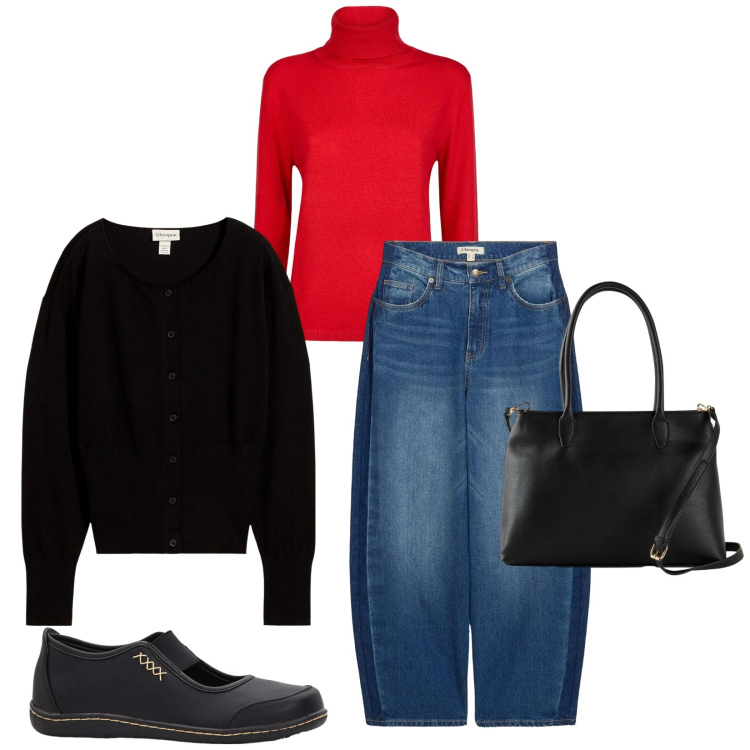 Outfit donna - Total look #2328659. Stile Casual per Tutti i giorni. Abbinamento con jeans, cardigans, borse a mano, ballerine, maglieria.