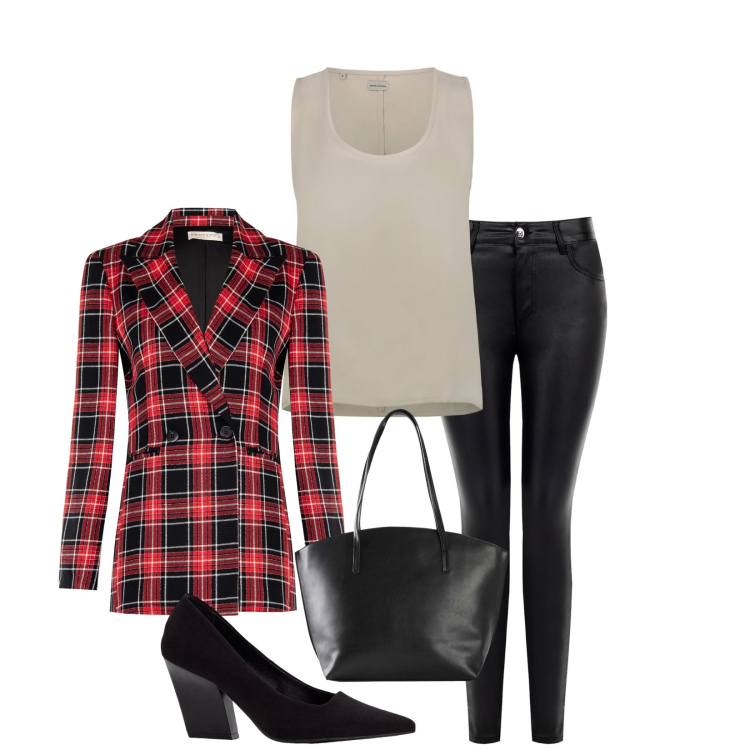 Outfit donna - Total look #2328661. Stile Casual chic per Tutti i giorni. Abbinamento con shopping bag, décolleté, blazer, pantaloni skinny, top.