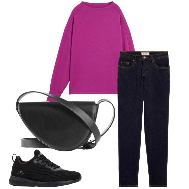 Outfit donna - Total look #2328674. Stile Casual per Tutti i giorni. Abbinamento con felpe, jeans mom, borse a tracolla, sneakers.