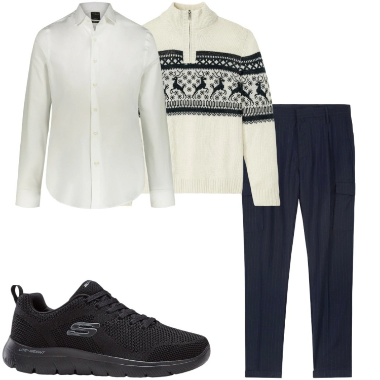Outfit uomo - Total look #2328685. Stile Trendy per Tutti i giorni. Abbinamento con maglieria, sneakers, camicie, pantaloni cargo.