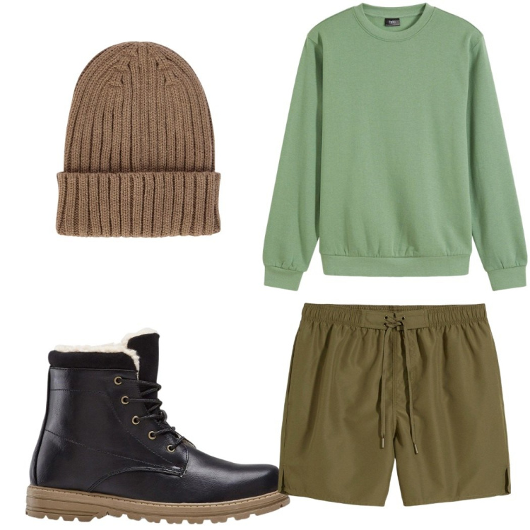 Outfit uomo - Total look #2328696. Stile Urban per Tutti i giorni. Abbinamento con stivali e stivaletti, felpe, pantaloni corti, berretti.