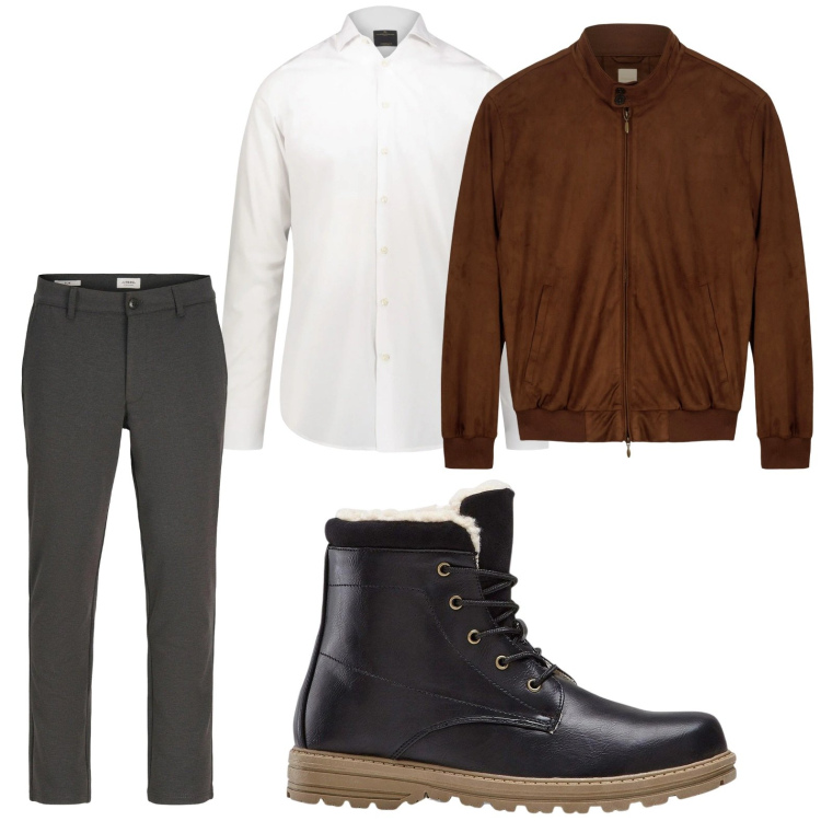 Outfit uomo - Casual. Stile Casual per Tutti i giorni. Abbinamento con stivali e stivaletti, pantaloni chino, camicie, giacche.
