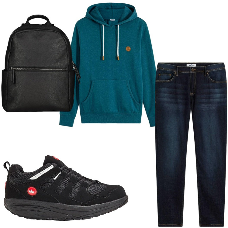 Outfit uomo - Total look #2328705. Stile Casual per Tutti i giorni. Abbinamento con jeans slim fit, felpe con cappuccio, sneakers, borse sportive.