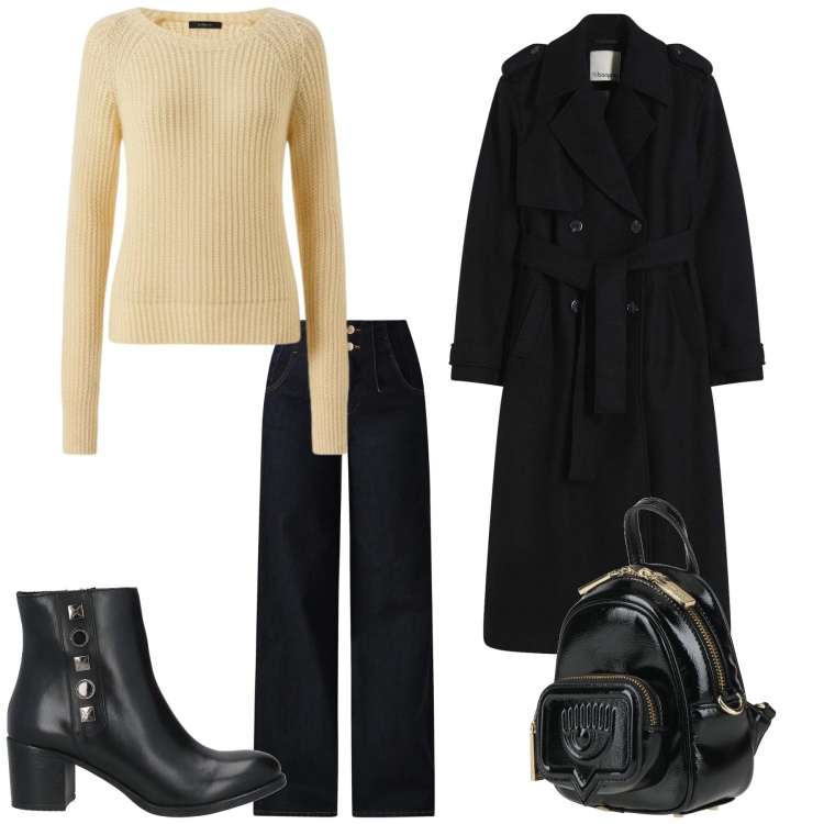 Outfit donna - Total look #2328708. Stile Casual per Tutti i giorni. Abbinamento con trench, stivaletti, zaini, maglieria, jeans.