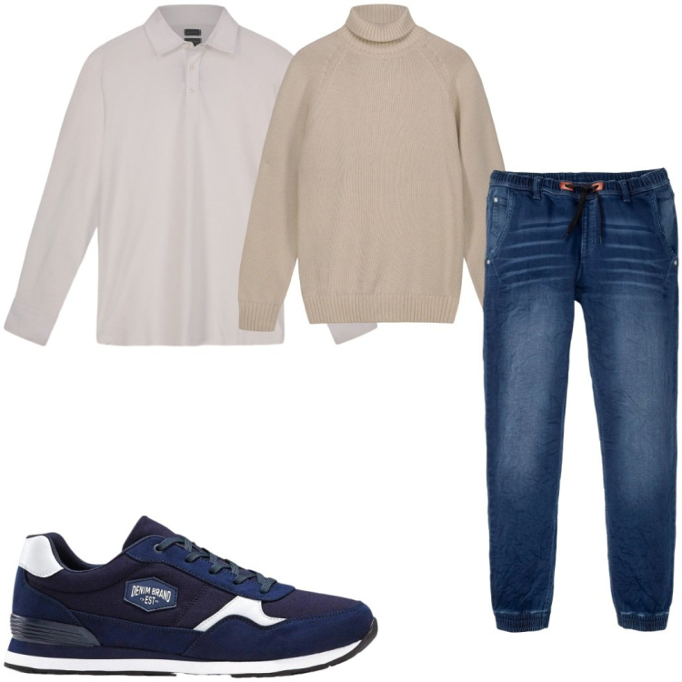 Outfit uomo - Total look #2328750. Stile Casual per Tutti i giorni. Abbinamento con sneakers, jeans dritti, polo, pullovers.