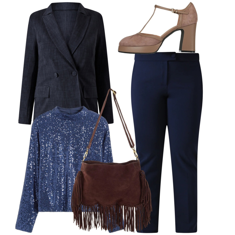 Outfit donna - Total look. Stile Bon Ton per Tutti i giorni. Abbinamento con borse a tracolla, bluse, décolleté, blazer, pantaloni.