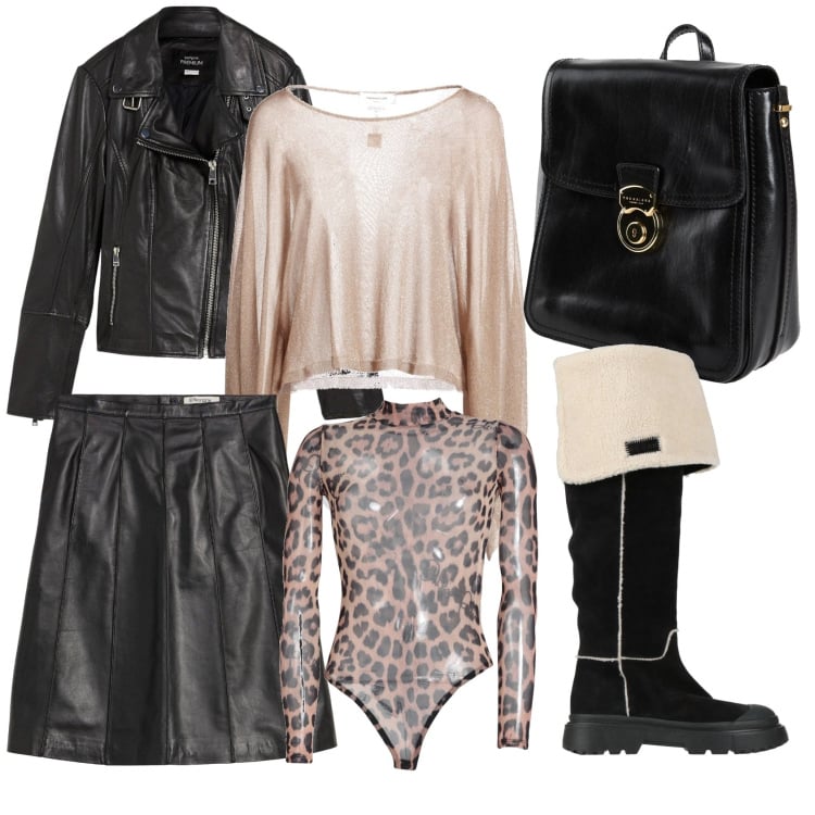 Outfit donna - Passeggiata rock. Stile Rock per Tutti i giorni. Abbinamento con blazer, gonne, body, pullovers, zaini, stivali da neve.