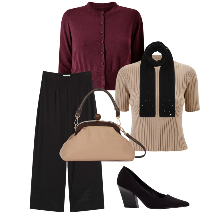 Outfit donna - Total look #2328795. Stile Bon Ton per Ufficio. Abbinamento con décolleté, pantaloni, cardigans, pullovers, sciarpe, clutch.