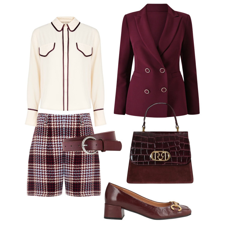 Outfit donna - Preppy chic. Stile Preppy per Serata fuori. Abbinamento con cinture, décolleté, shorts, camicie, blazer, borse a mano.
