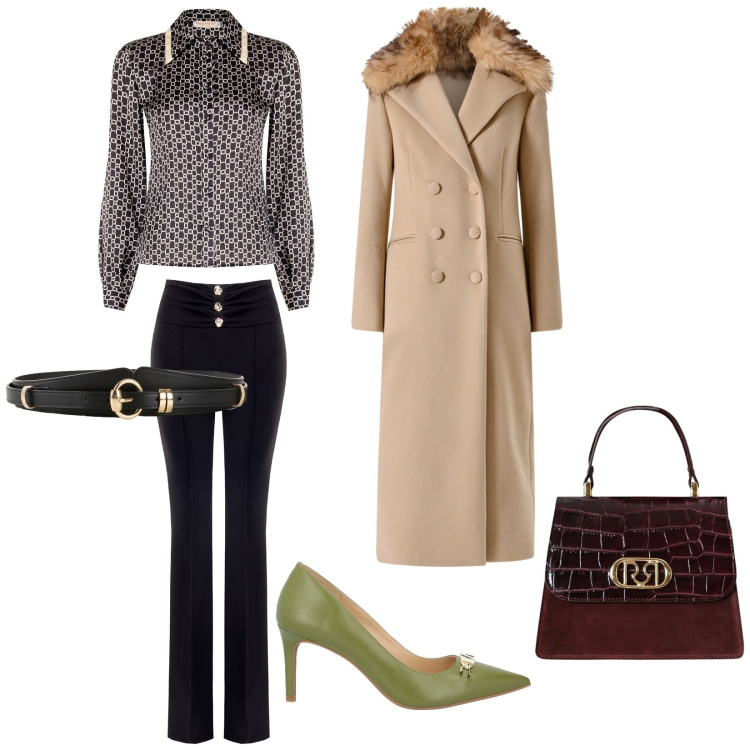 Outfit donna - Rinascimento. Stile Casual chic per Ufficio. look ideale per Tall. Abbinamento con cinture, décolleté, camicie, pantaloni, cappotti, borse a mano.