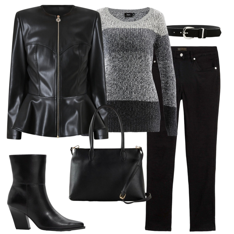 Outfit donna - Febbraio. Stile Casual chic per Tutti i giorni. Abbinamento con maglieria, jeans dritti, stivaletti, borse a mano, cinture, giacche.