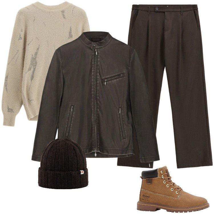 Outfit uomo - Total look #2328890. Stile Trendy per Tutti i giorni. Abbinamento con stivali e stivaletti, pantaloni, maglieria, berretti, giacche.