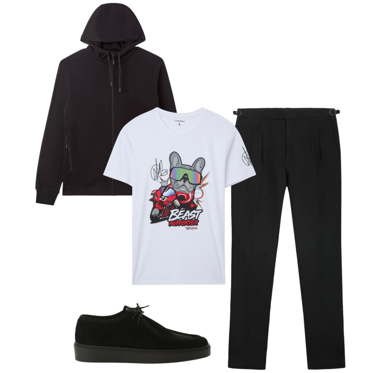 Outfit uomo - Total look #2328907. Stile Urban per Sport. Abbinamento con t-shirt, felpe con cappuccio, scarpe stringate, pantaloni.