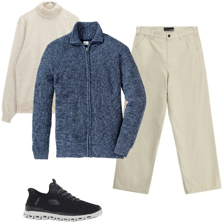 Outfit uomo - Total look #2328910. Stile Trendy per Tutti i giorni. Abbinamento con cardigans, sneakers, maglieria, pantaloni.