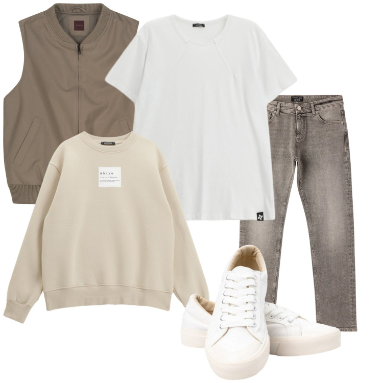 Outfit uomo - La pizza con gli amici. Stile Urban per Tutti i giorni. Abbinamento con jeans, felpe, t-shirt, sneakers, piumini.