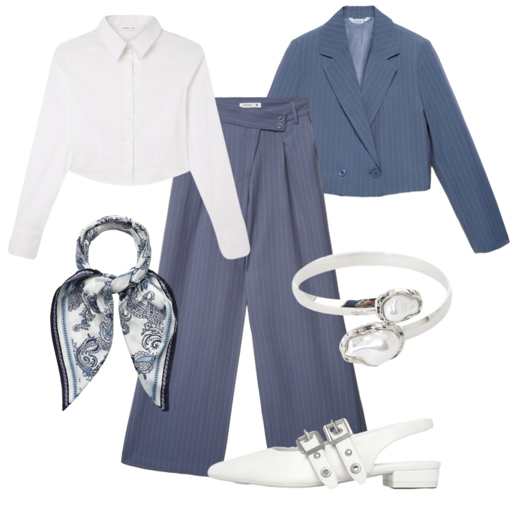 Outfit donna - Love all day long. Stile Chic per Tutti i giorni. Abbinamento con braccialetti, blazer, pantaloni, foulard, camicie, ballerine.