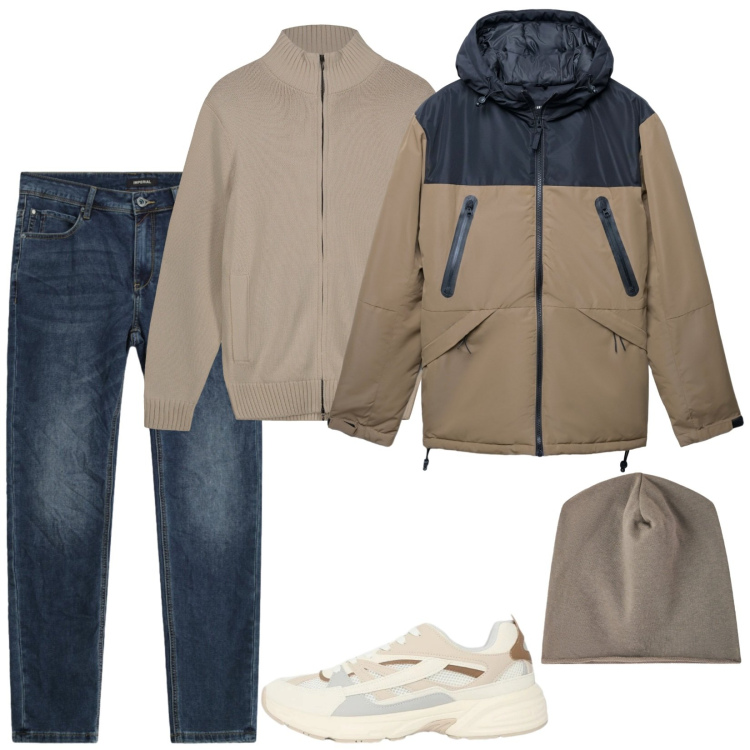 Outfit uomo - Ok così. Stile Casual per Tutti i giorni. Abbinamento con berretti, bomber, sneakers, jeans slim fit, cardigans.