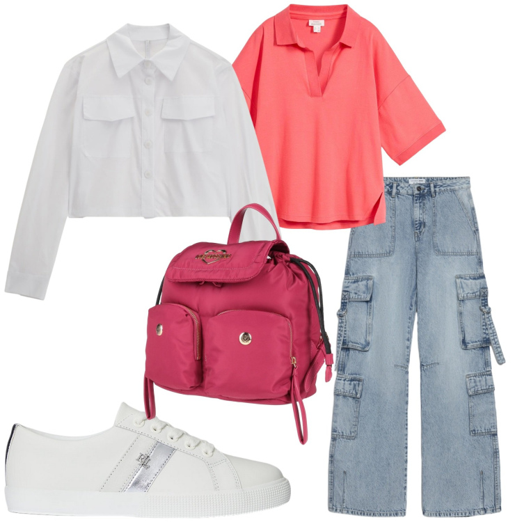 Outfit donna - Total look #2328948. Stile Casual chic per Tutti i giorni. Abbinamento con polo, zaini, camicie, jeans, sneakers.