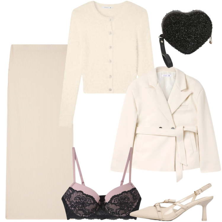 Outfit donna - Terranova - San Valentino. Stile Romantica per Serata fuori. Abbinamento con reggiseni push-up, portafogli, gonne lunghe, cardigans, blazer, décolleté.