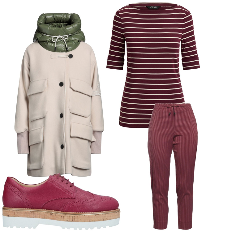 Outfit donna - Ogni giorno. Stile Casual per Tutti i giorni. Abbinamento con cappotti, scarpe stringate, pantaloni, t-shirt.