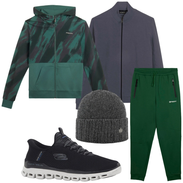 Outfit uomo - Sportivo. Stile Casual per Tutti i giorni. Abbinamento con sneakers, felpe con cappuccio, felpe, pantaloni, cappelli.