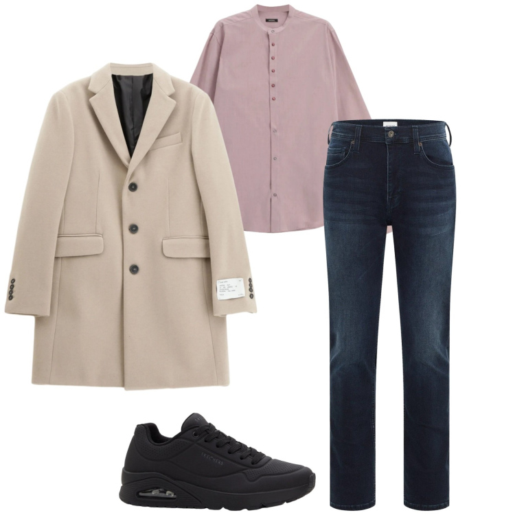 Outfit uomo - Total look #2329001. Stile Trendy per Serata speciale. Abbinamento con sneakers, jeans slim fit, cappotti, camicie.