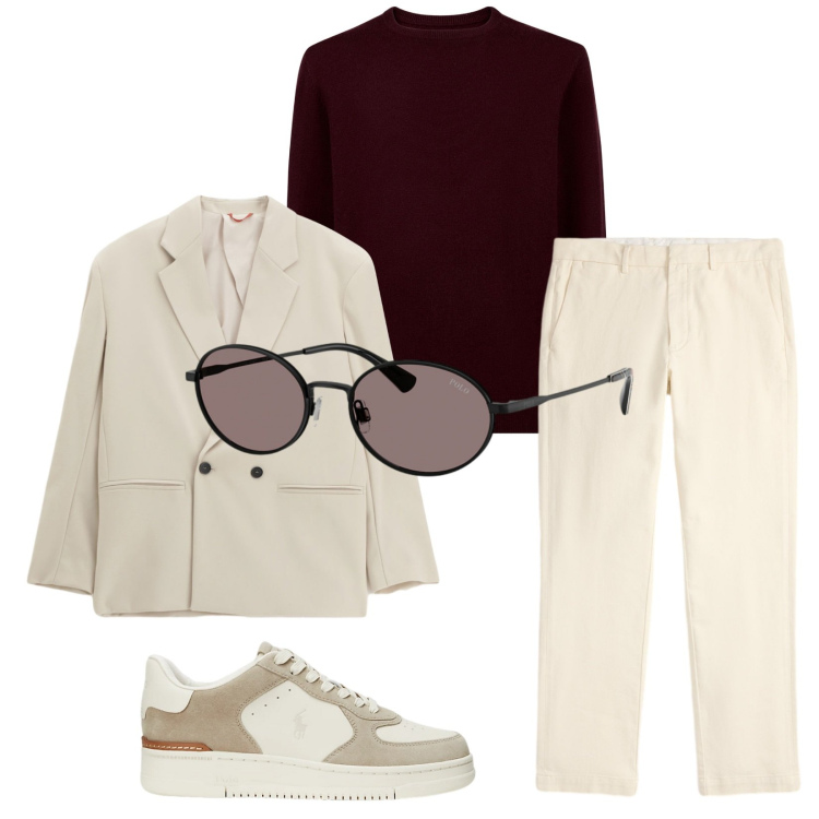 Outfit uomo - Total look #2329003. Stile Trendy per Tutti i giorni. Abbinamento con giacche, sneakers, pantaloni chino, occhiali da sole, maglieria.