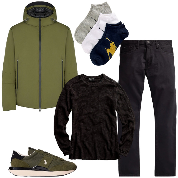 Outfit uomo - Total look #2329011. Stile Trendy per Tutti i giorni. Abbinamento con maglieria, calzini, sneakers, jeans, eskimo.