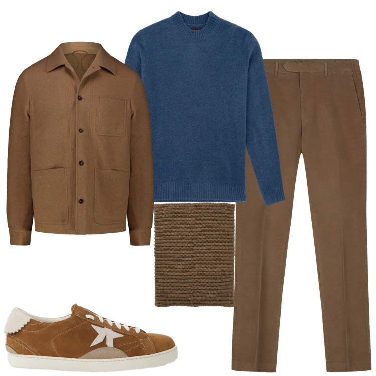Outfit uomo - City. Stile Urban per Tutti i giorni. Abbinamento con sneakers, scaldacollo, cappotti, maglieria, pantaloni.